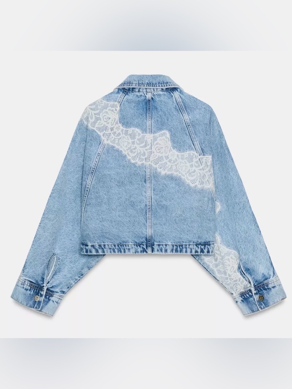 ZARA Z1975 CROPPED LACE DENIM JACKET M-L - Picture 2 of 5